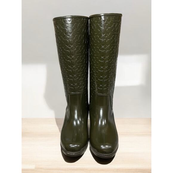 Coach FG1876 Signature Embossed Lace Up Rain Boot Size 7B - Picture 4 of 10